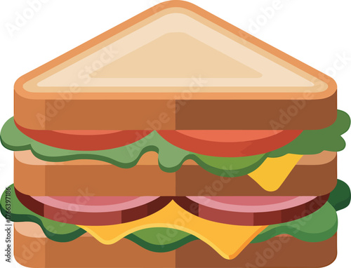 Double Layer Sandwich with Cheese, Ham and Lettuce on White Background Vector Graphic