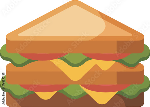 Vector Icon of Double Decker Club Sandwich with Cheese, Tomatoes, Lettuce, and Bread