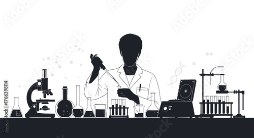 Dedicated scientist meticulously conducts experiment with pipette and laboratory equipment, advancing research breakthroughs in a modern lab setting.