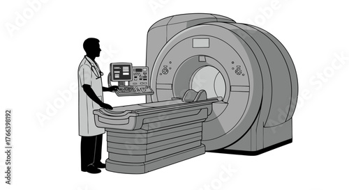 Professional radiologist operating advanced MRI scanner for precise medical diagnostics and patient care in modern clinic setting