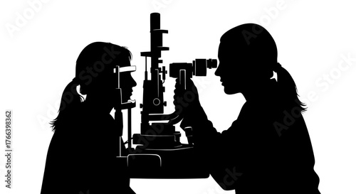 Professional eye doctor examines patient's vision with advanced slit lamp equipment, ensuring optimal eye care and health.