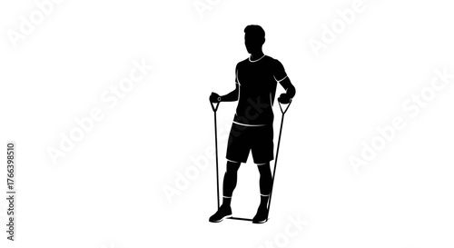 Dynamic man silhouette performing resistance band exercises for a strong, healthy physique, perfect for fitness and wellness content.