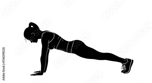 Focused woman performing a strong plank exercise, building core strength and achieving fitness goals with determination.