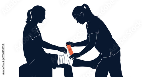 Caring hands apply athletic tape to a sports injury, offering comfort and recovery support for active individuals