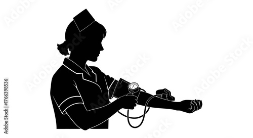 Professional nurse diligently checks patient blood pressure with sphygmomanometer in clinical setting, healthcare concept