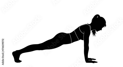 Dynamic female silhouette performing plank exercise, showcasing strength and dedication for fitness and wellness content.