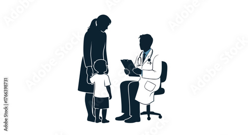 Caring doctor consults with concerned mother and child, offering hope and medical advice for well-being and health