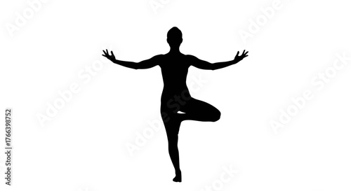 Empowered woman in elegant yoga tree pose silhouette achieving inner peace and balance for wellness and mindful living