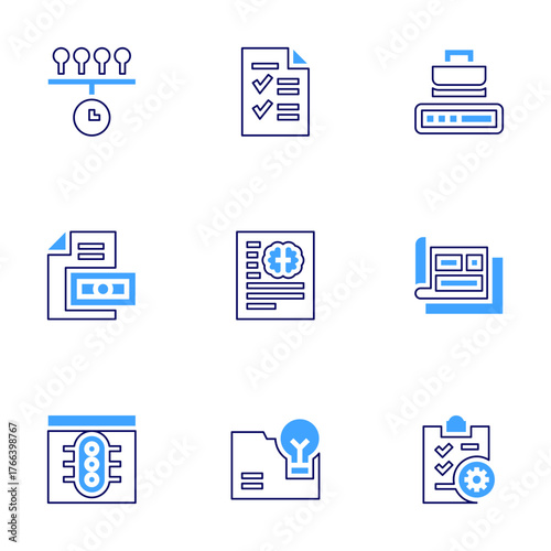 Project icon set. Bold line style. Duotone colors. Editable stroke. brief, project, timeline, checklist, project status