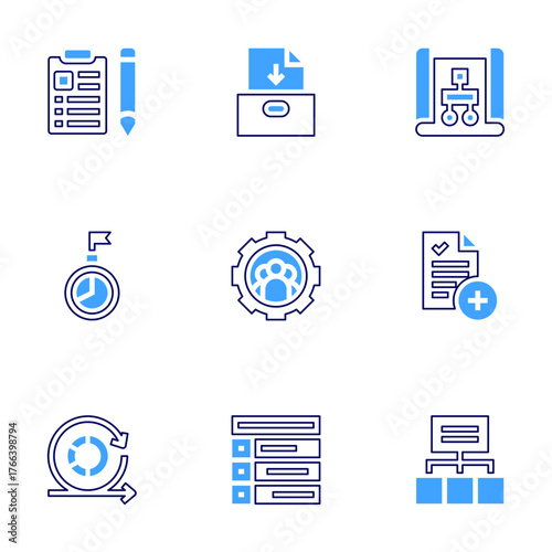 Project icon set. Bold line style. Duotone colors. Editable stroke. implementation, project management, new project, sprint, project plan, project