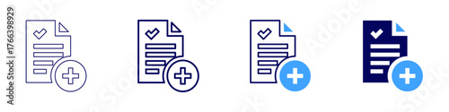 Project report icon in 4 different styles. Thin Line, Line, Bold Line, Duotone. Duotone style. Editable stroke