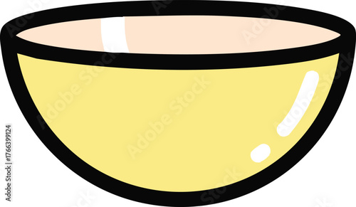 Yellow Ceramic Bowl With Black Outline And Light Reflection Close Up Shot