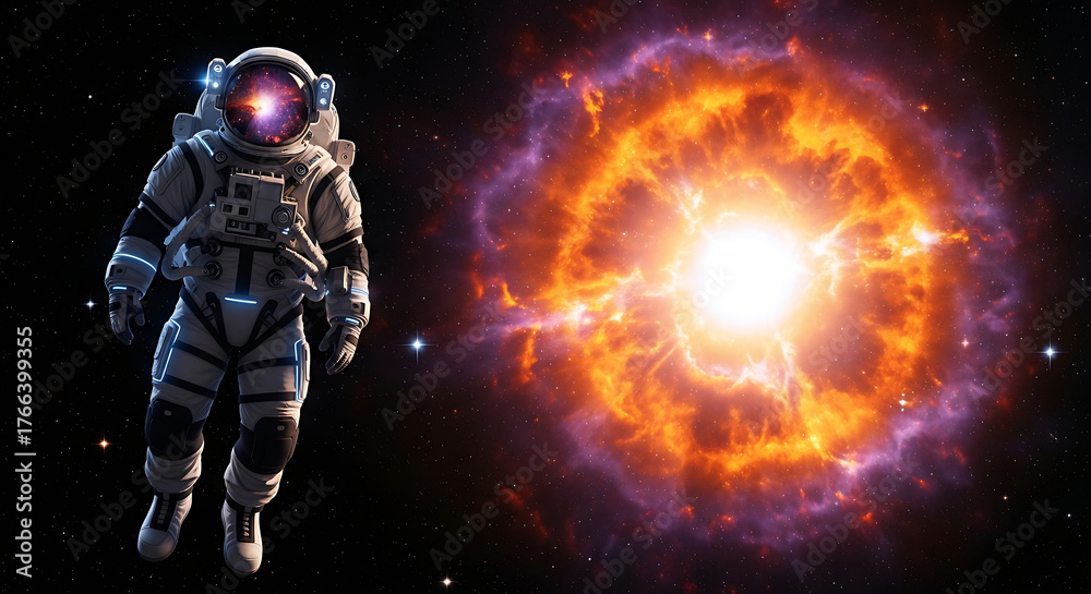 Fototapeta premium Astronaut Exploration Vector Illustration in Cosmic Nebula