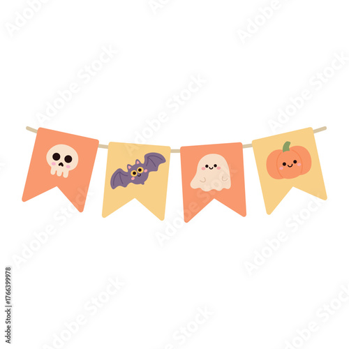 Halloween bunting flags cut out with cute character element halloween for party decoration and banner