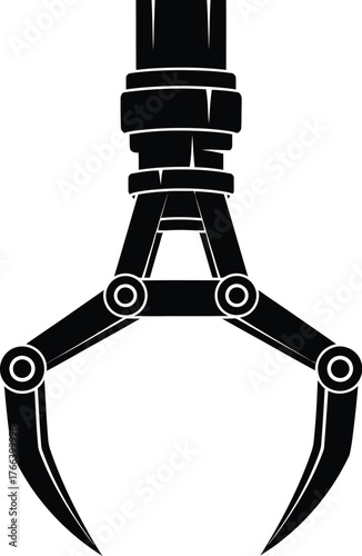 Robotic claw grab clutcher, crane or hydraulic grab. Gripper vector illustration icon 