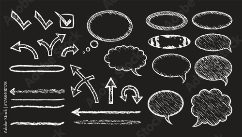 Collection of diverse hand-drawn black arrow doodles and various design elements 
