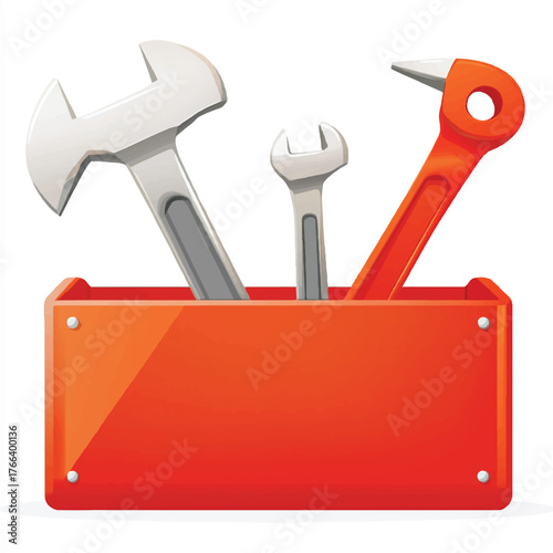  Shiny red toolbox filled with various hand tools