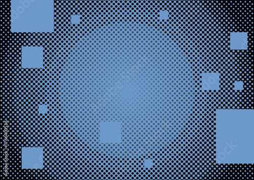 コミック風のハーフトーンとサイバーパンクな青い背景