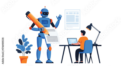 Streamline your workflow with AI and automation in a modern office setting, optimizing content creation with digital assistance and innovative technology