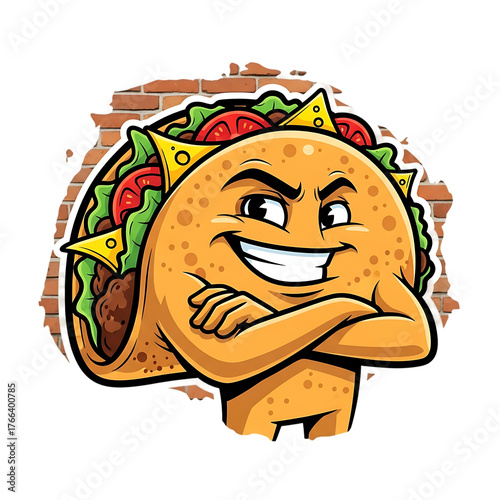 Funny Cartoon Taco Painting Graffiti On A Wall Isolated On White Background