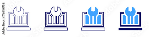 Laptop repairing icon in 4 different styles. Thin Line, Line, Bold Line, Duotone. Duotone style. Editable stroke