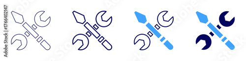 Wheel wrench icon in 4 different styles. Thin Line, Line, Bold Line, Duotone. Duotone style. Editable stroke