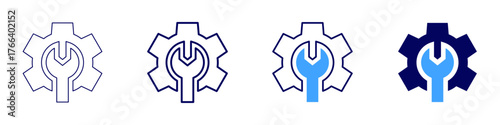 Wrench icon in 4 different styles. Thin Line, Line, Bold Line, Duotone. Duotone style. Editable stroke