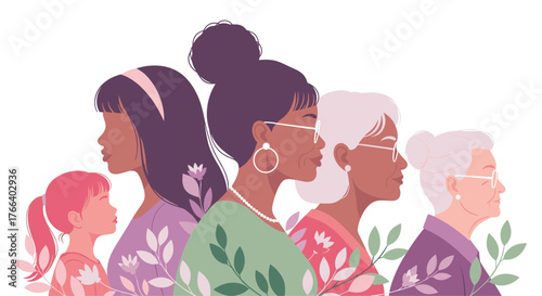 Celebrating women of all ages and backgrounds, a vibrant illustration showcasing diversity and strength for empowering messages and inclusive campaigns