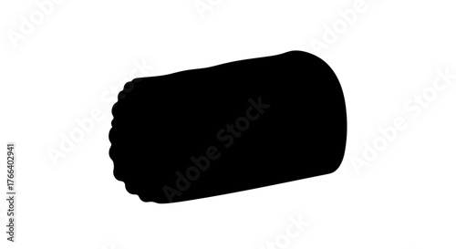 Silhouette of a dark, cylindrical object with a textured end on a white background