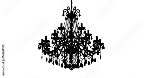 Elegant black chandelier silhouette on a white background, symbolizing luxury and classic design.