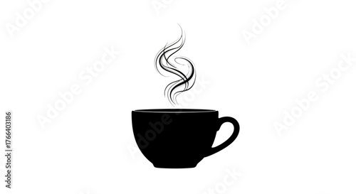 Steaming cup of hot beverage on a white background, representing warmth and comfort.