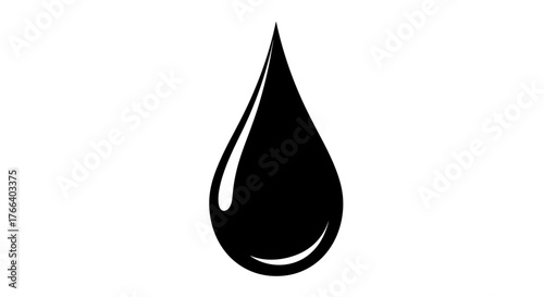 A single, glossy black oil drop against a clean white background, symbolizing purity or a vital element.