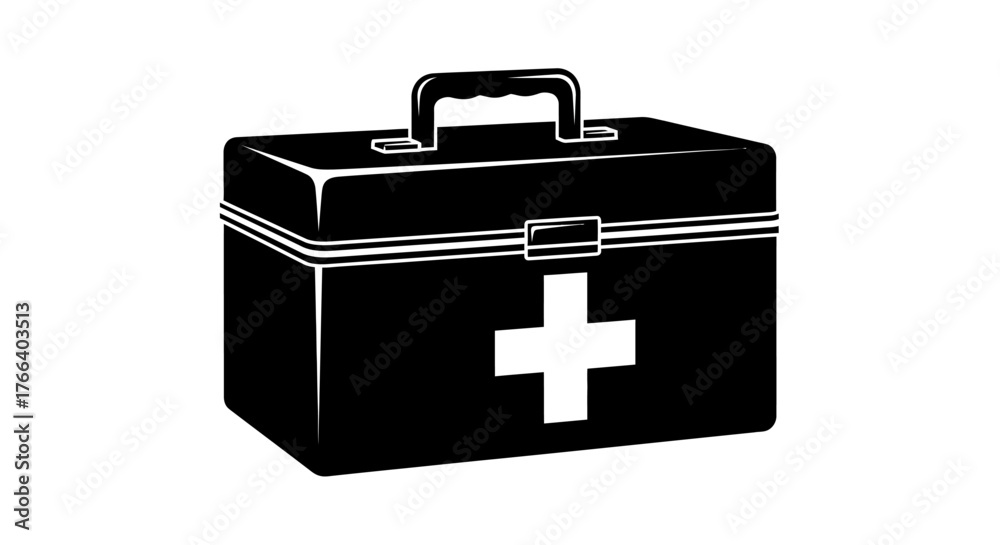 Obraz premium Compact medical kit with white cross symbol for emergency first aid supplies