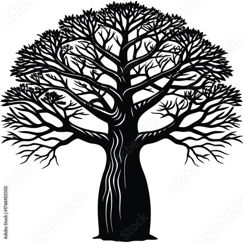 Baobab Tree Silhouette Vector for African Nature, Safari, and Eco Design