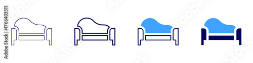 Sofa bedroom icon in 4 different styles. Thin Line, Line, Bold Line, Duotone. Duotone style. Editable stroke