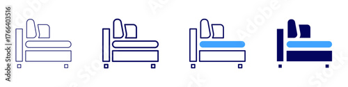 Sofa bedframe icon in 4 different styles. Thin Line, Line, Bold Line, Duotone. Duotone style. Editable stroke