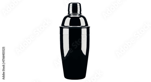 Sleek black cocktail shaker on a white background, perfect for bar and mixology concepts.