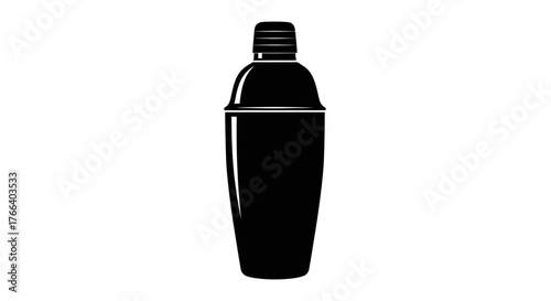 Sleek black cocktail shaker isolated on a clean white background, perfect for bar and beverage themes.