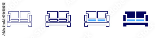 Sofa booth icon in 4 different styles. Thin Line, Line, Bold Line, Duotone. Duotone style. Editable stroke