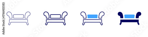 Sofa camelback icon in 4 different styles. Thin Line, Line, Bold Line, Duotone. Duotone style. Editable stroke