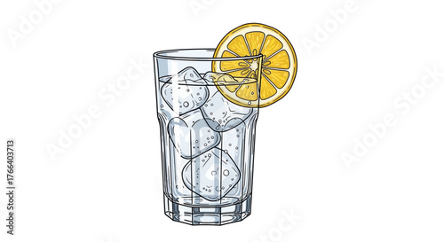 Refreshing glass of iced water with a bright lemon slice garnish