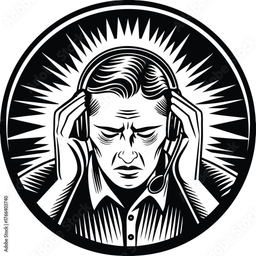 Man holding head in distress silhouette