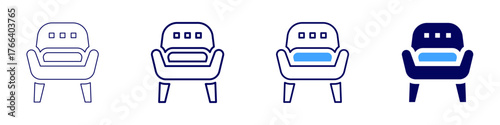 Sofa dimensions icon in 4 different styles. Thin Line, Line, Bold Line, Duotone. Duotone style. Editable stroke
