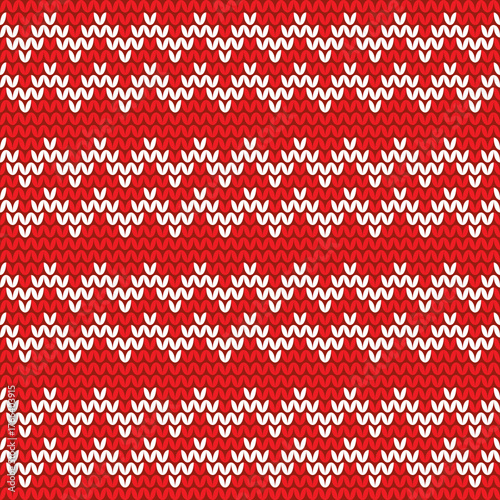 Tile red and white knitting vector pattern or winter zig zag background