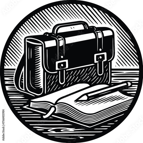 Vintage briefcase and open notebook silhouette