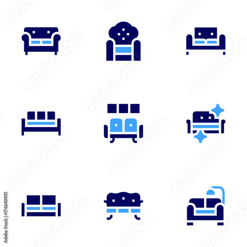 Sofa icon set. Bold style. Duotone colors. couch, sofa