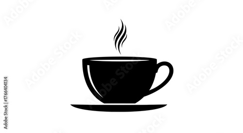 Steaming cup of coffee on a saucer, simple and elegant illustration