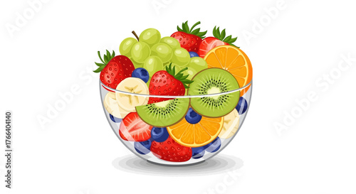 Vibrant and refreshing glass bowl filled with a colorful assortment of fresh fruits.
