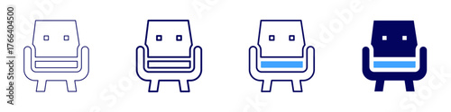 Sofa pricing icon in 4 different styles. Thin Line, Line, Bold Line, Duotone. Duotone style. Editable stroke