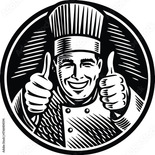 Happy chef giving thumbs up silhouette